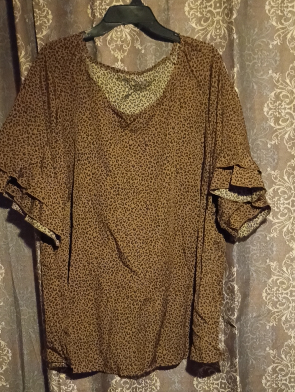 SHEIN Brown Leopard Print Ruffle Sleeve Blouse